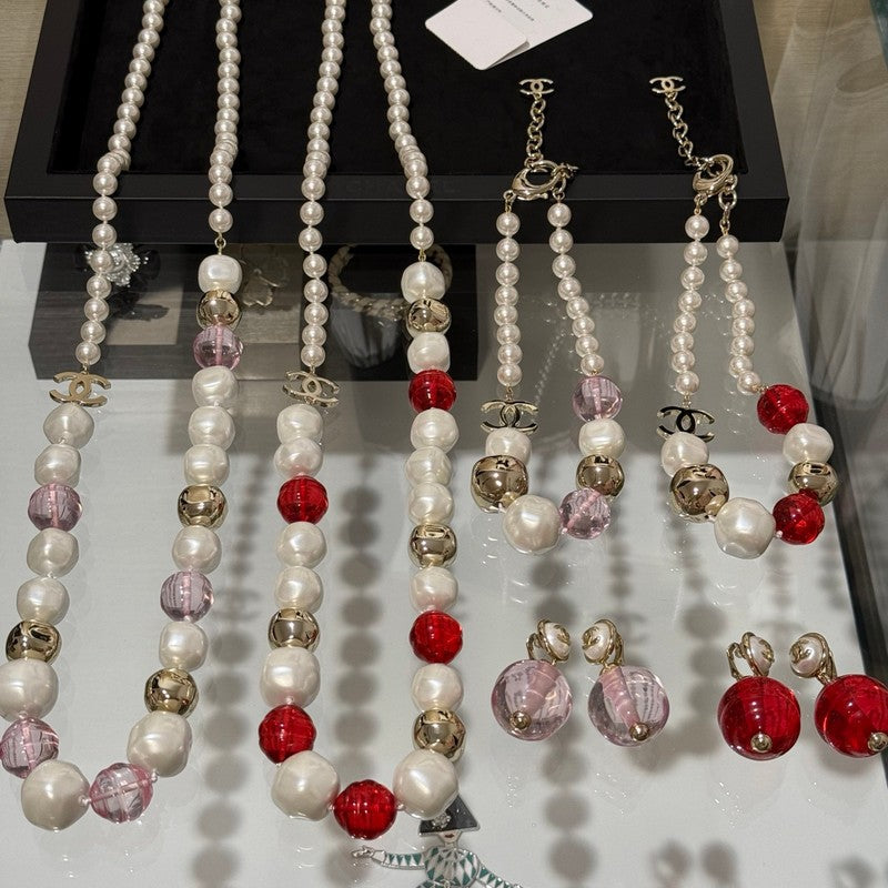 Chanel Red Crystal Pearl Choker Necklace